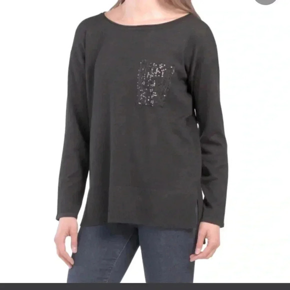 Cable & Gauge Sweaters - CABLE & GAUGE BLACK TUNIC  SWEATER LONG‎ SLEEVES SPARKLE POCKET SIZE MEDIUM NWT